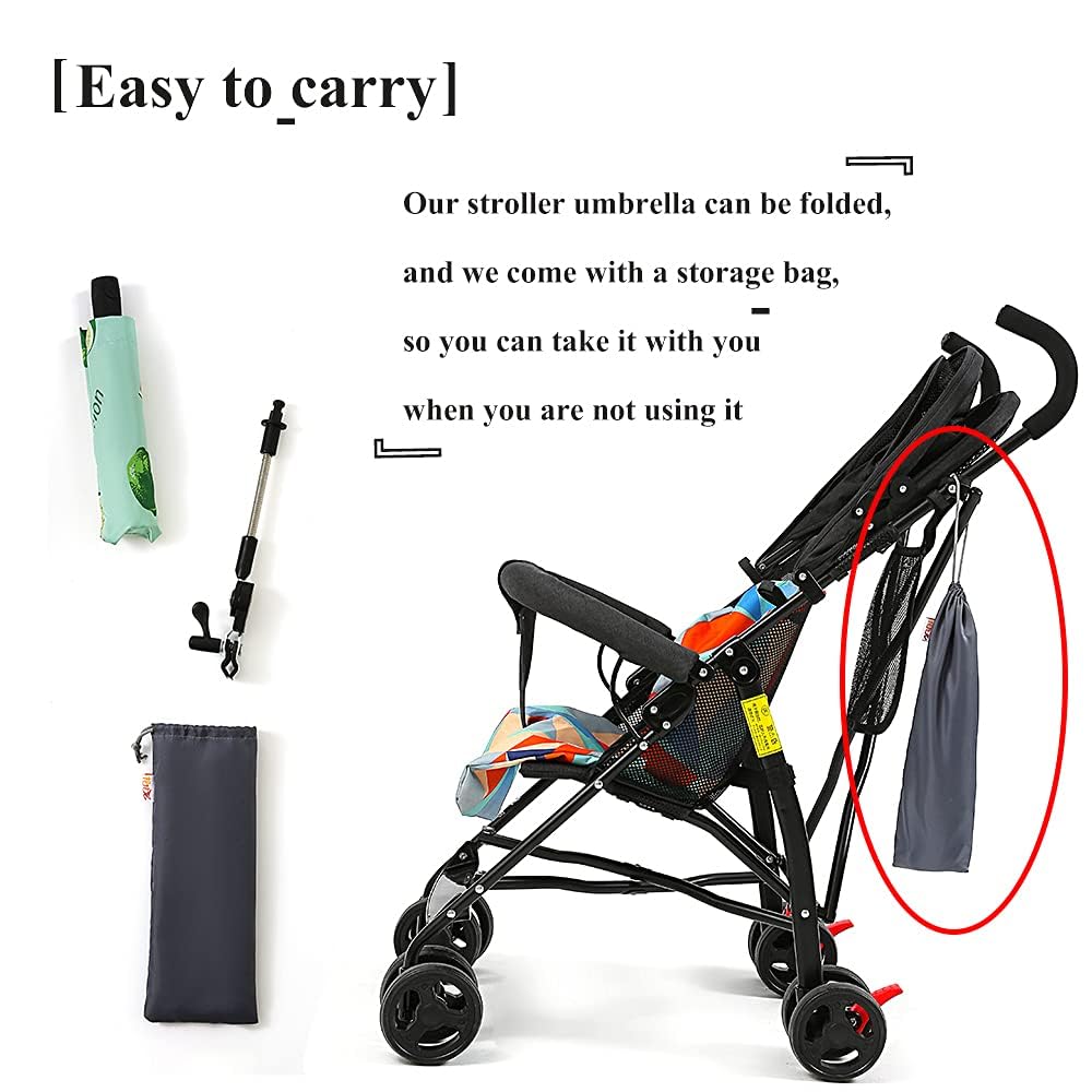 Universal Baby Stroller Sun Protection Parasol, with Umbrella Clip Fixing Device, UPF 90+ UV Protect Pushchair Sun Parasol (Silver)