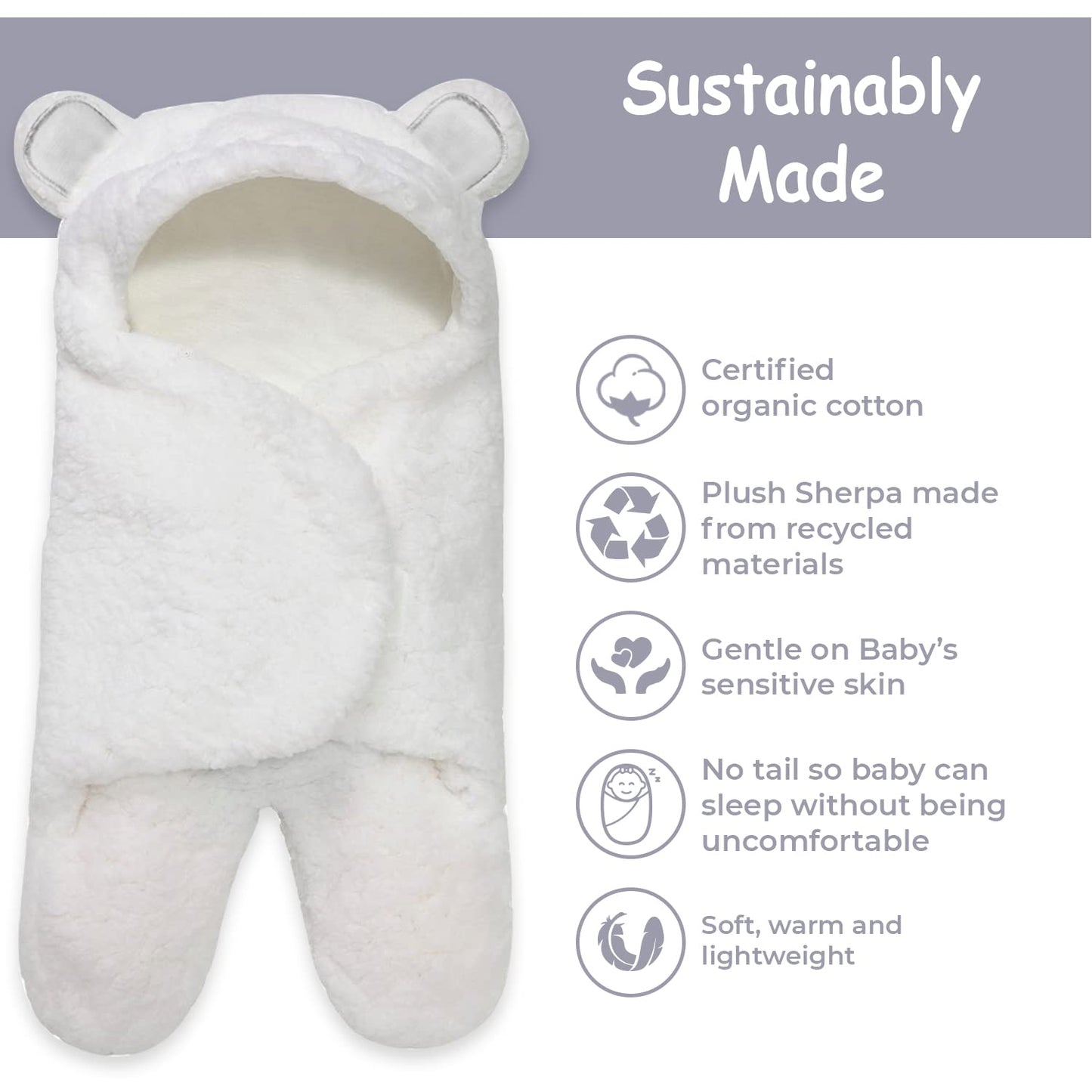 Jam Naturals-Cute Bear Organic Newborn Swaddle Wrap- Gender Neutral Soft Baby Blanket (White, 3-6m)