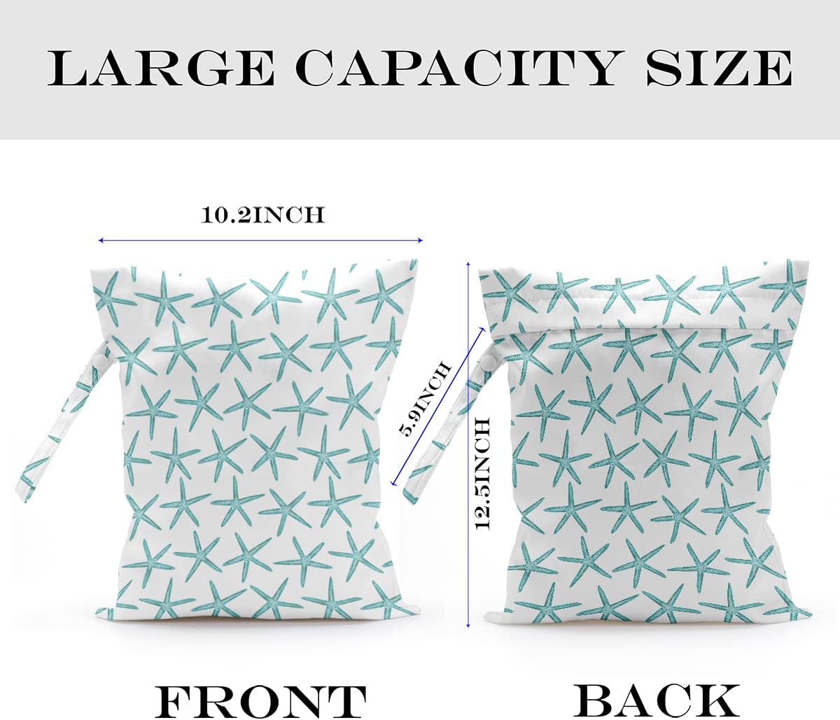 Wet Bag, Wet Dry Bag, Wet Bag for Swimsuit, Travel, Beach, Pool, Diapers, Dirty Yoga Gym Clothes, Makeup Bag, Waterproof Reusable Beach Bag Ocean Decor Starfish Sea Horse Anchor