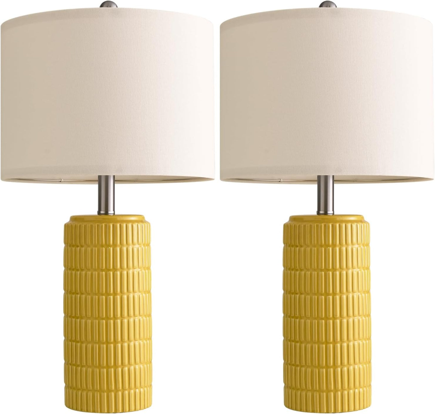 PoKat 23" Yellow Table Lamps Set of 2, Modern Living Room End Table Lamps Decor, Ceramic Lamps for Living Room, Contemporary Nightstand Lamps for Side Console Table Hallway Gift