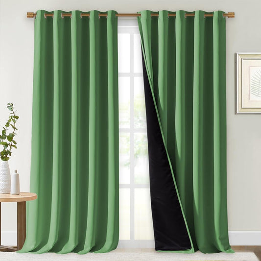NICETOWN Total Shade Curtains and Draperies, Forest Green, Package of 2, 62 inches Wide x 95 inches, LongHeavy-Duty Full Light Shading Drapes with Black Liner Backing for Villa/Hall/Dorm Window
