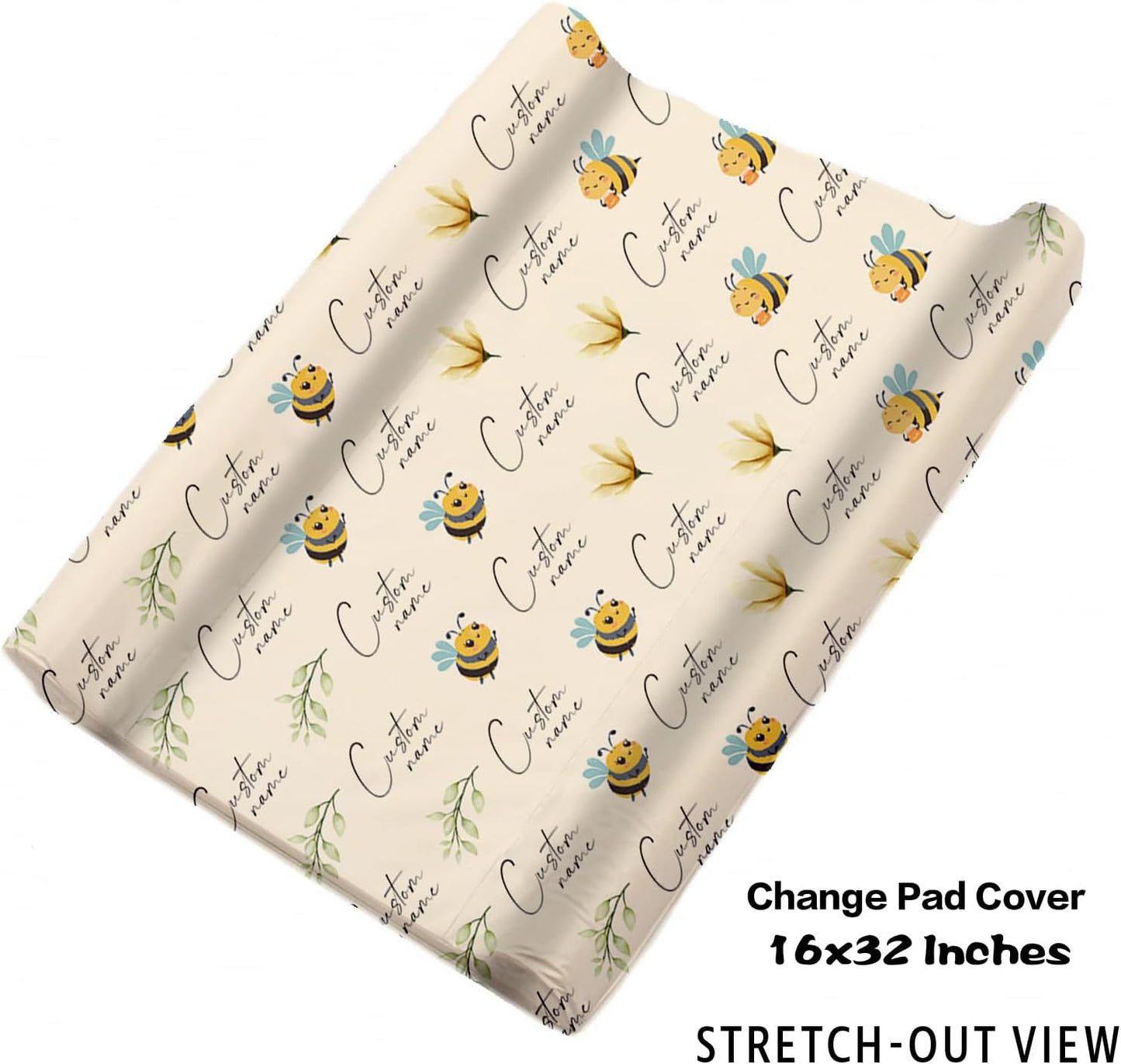 Personalized Baby Crib Bedding Set for Baby Girls, Yellow Bee Pattern Custom Name Baby Crib Sets 5-Pcs, Toddler Double Layer Blanket Fitted Sheets Changing Pad Cover Rug Wall Art Set