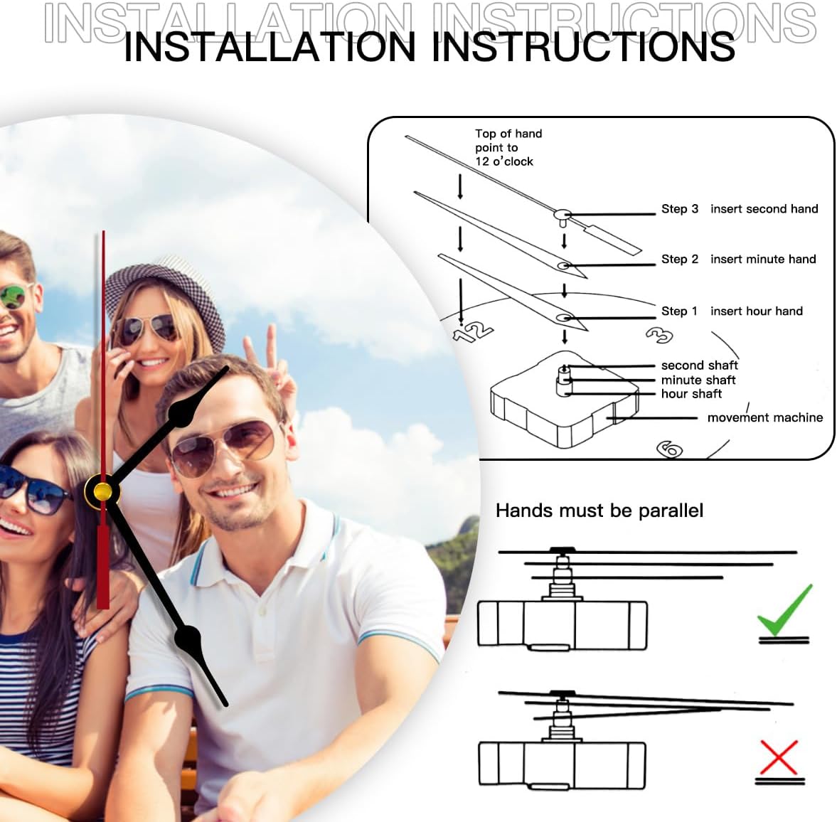 Generic Custom Clocks for Walls Personalized Clocks with Picture Customize Gifts for Kitchen Bathroom Home Family Friends Gifts, 12inch-30cm