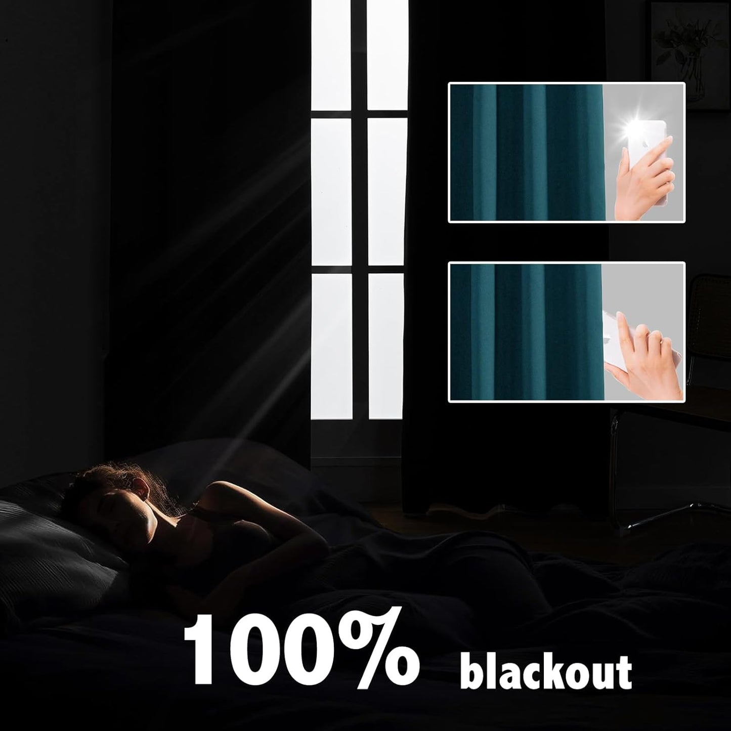 Anytime 100% Blackout Curtain Set, Thermal Insulated & Energy Efficiency Window Draperies for Guest Room, Full Shading Panels for Shift Worker and Light Sleepers（Greyish Blue, 2 Panels, 52W x 90L）