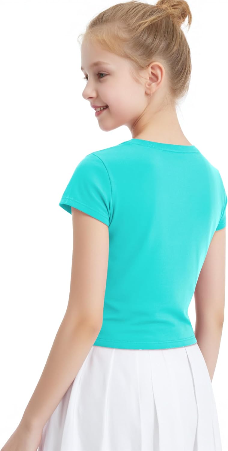 Auranso Girls Crop Tops Summer Short Sleeve Round Neck T Shirts Basic Tee for Kids