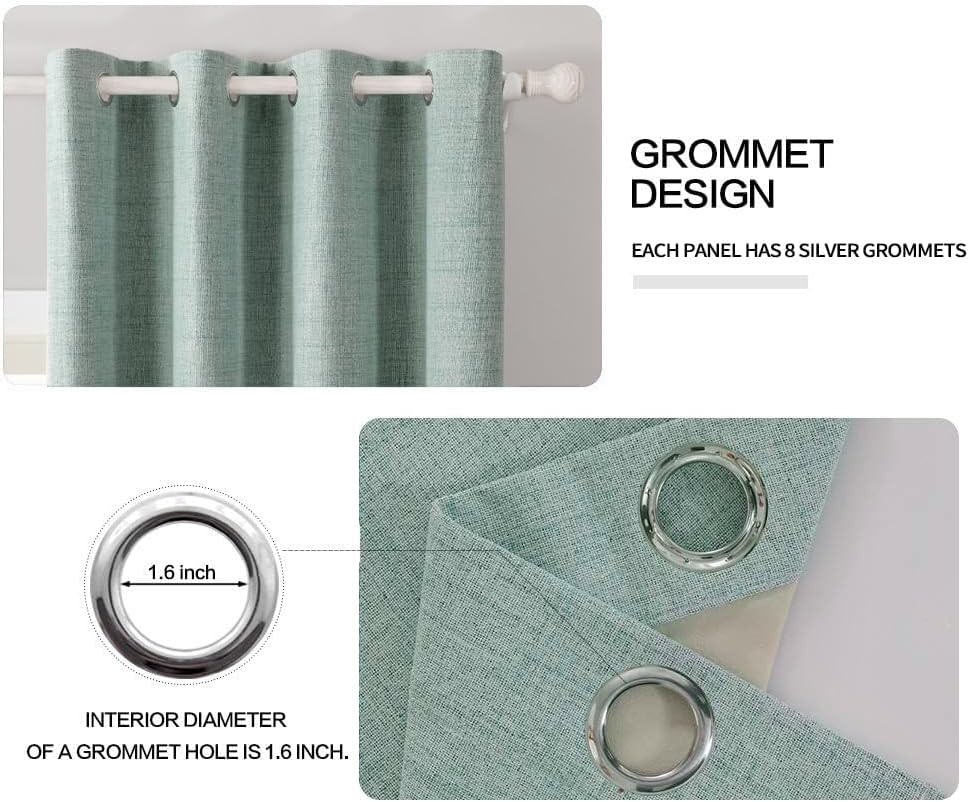MIULEE Linen Texture Curtains for Bedroom Solid 100% Blackout Thermal Insulated Seafoam Green Curtains Grommet Room Darkening Curtains/Draperies for Living Room Nursery 52x108 Inch (2 Panels)