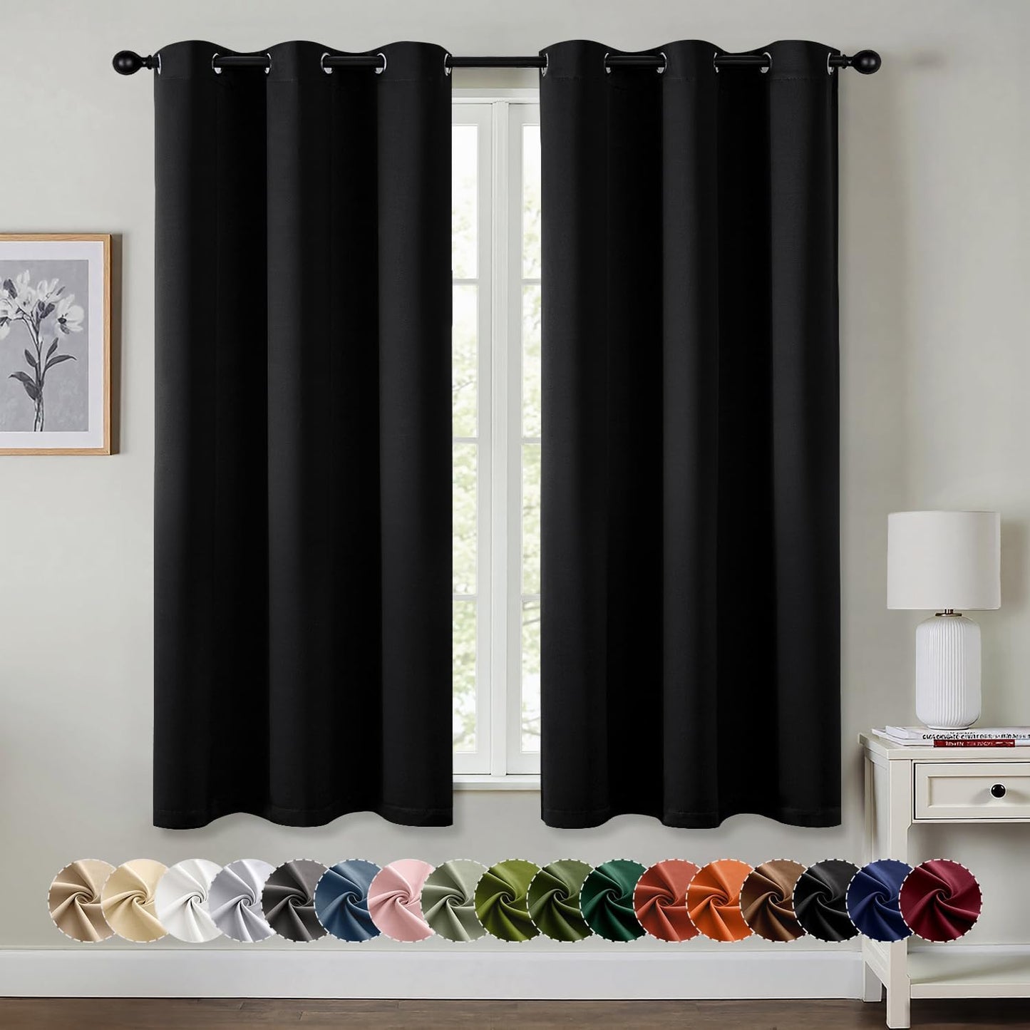 MIULEE Black Blackout Curtains - Bedroom Window Treatment Curtains Thermal Insulated Room Darkening Drapes for Living Room Kitchen Grommet Light Blocking Halloween Drapery 40 x 45 Inches Long 2 Panels