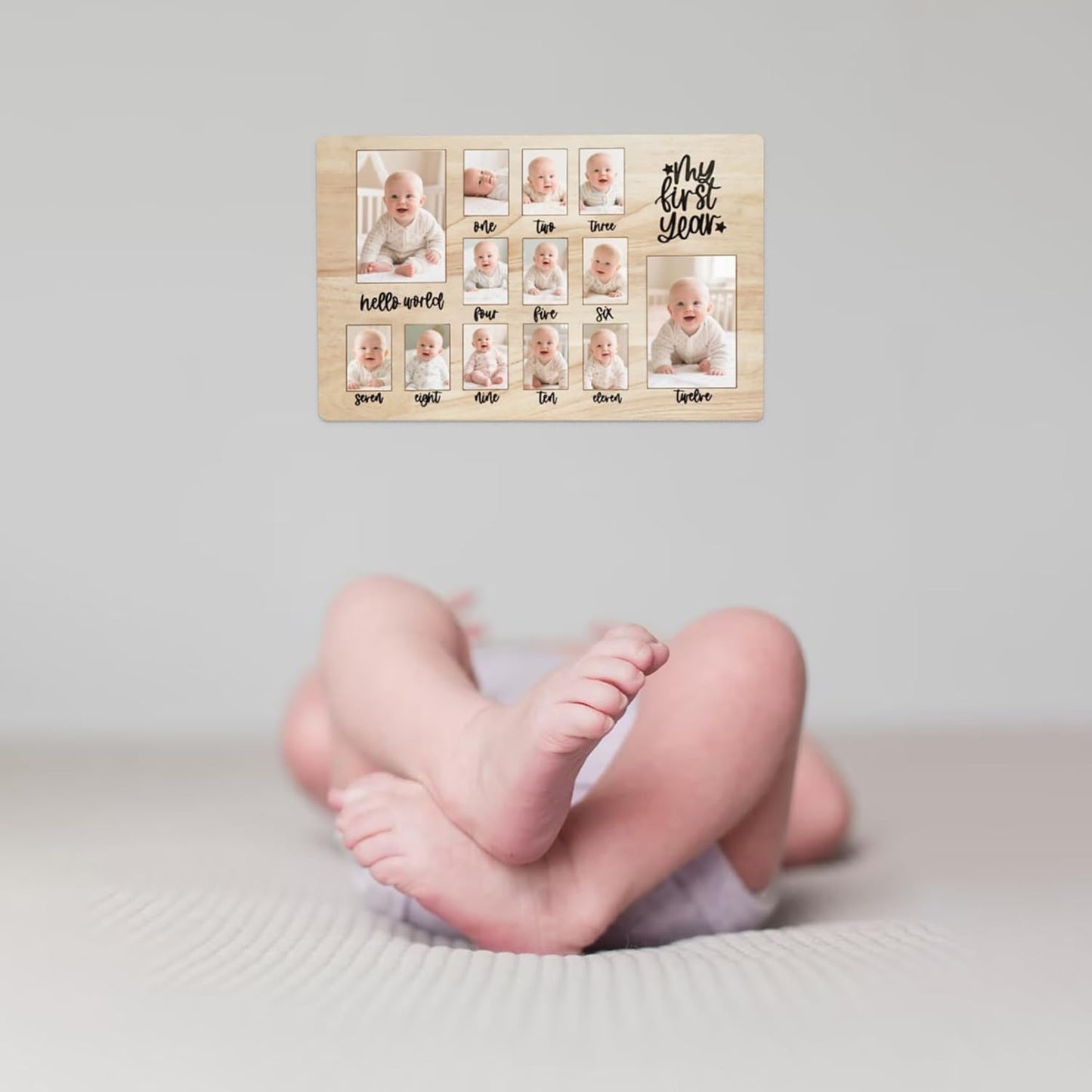 CHONIC My First Year Photo Board, 1st Birthday Gifts for Boy or Girls, 12 Month Pictures Frame for Baby First Year, One Year Birthday Decorations Milestone Sign, Wooden Baby Keepsake Gifts