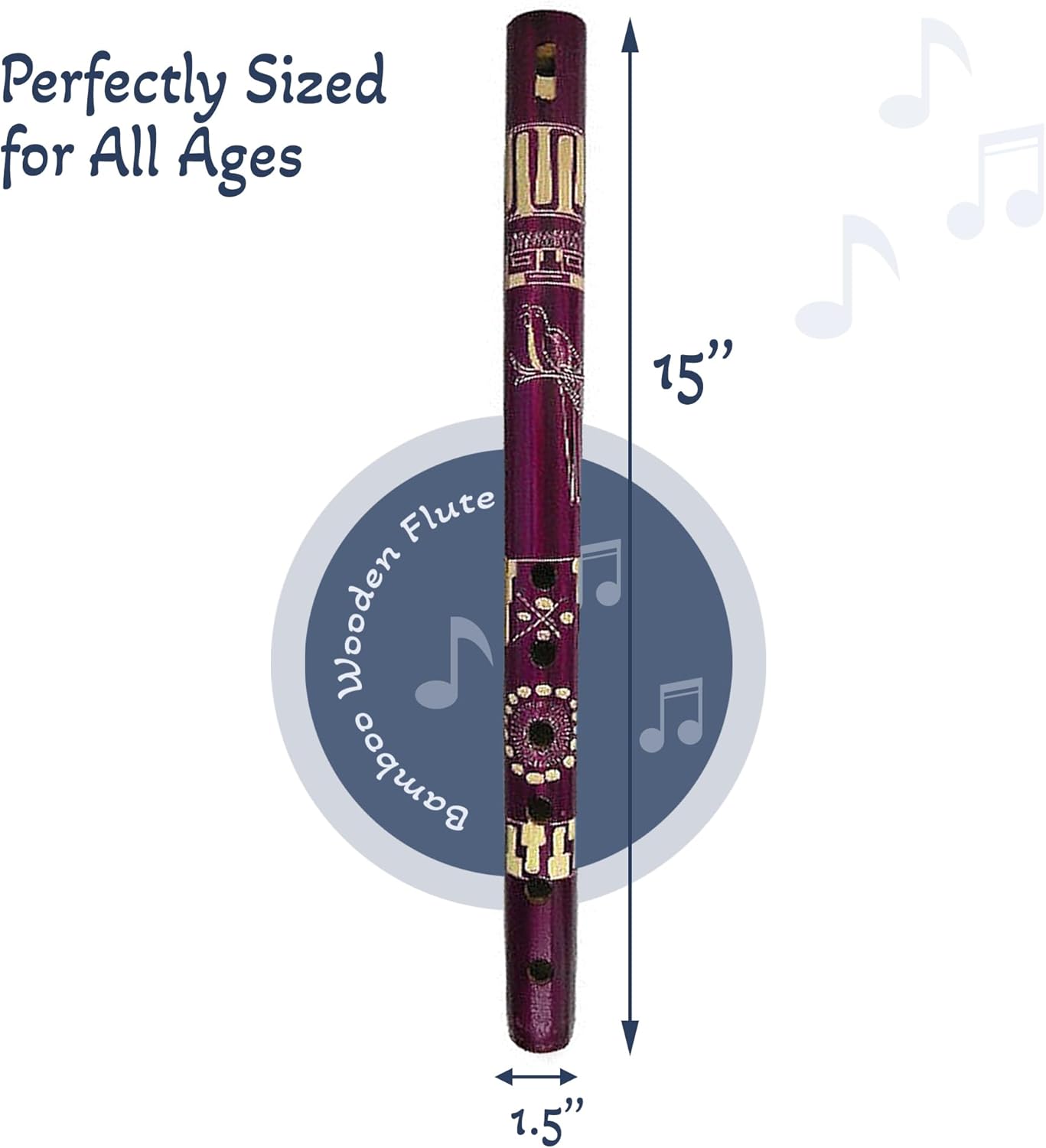 Mia Jewel Shop - Handmade Colored Bamboo Wooden Flute | Tribal Nature Pattern | Native Recorder for Beginners, Meditation & Music Lovers (Purple)
