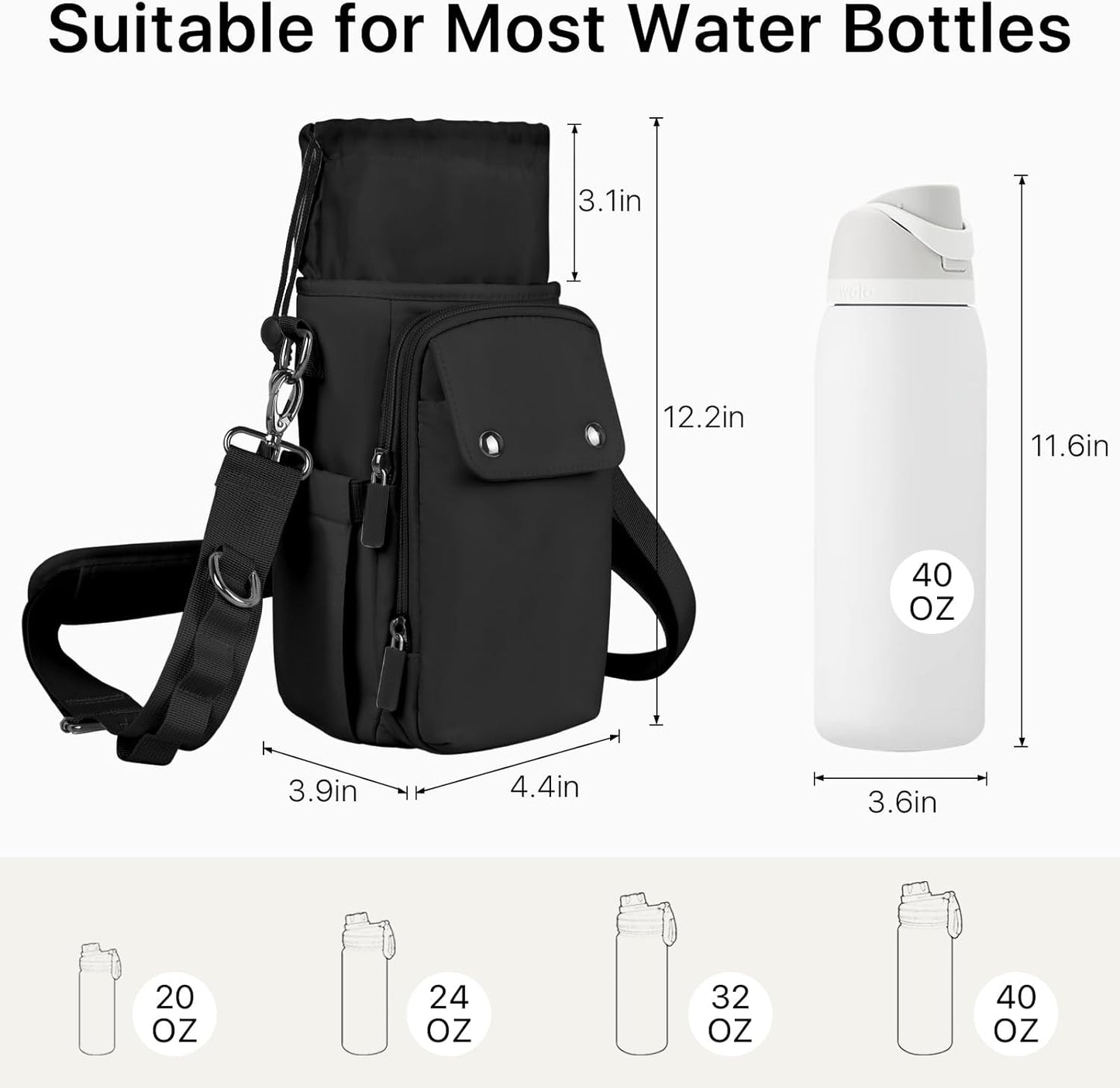 Water Bottle Holder with Strap 32 40oz Crossbody Insulated Water Bottle Carrier Sling Bag with Adjustable Wide Strap and Phone Purse 5 Pockets for Walking Hiking Gym Travel