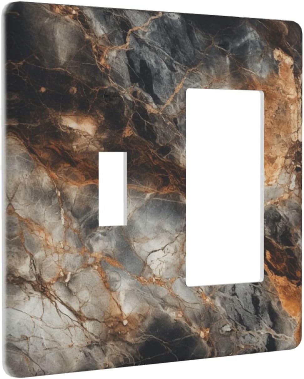 Brown Marble Granite Golden Lines Print Outlet Covers 1 Toggle 1 Rocker Combination Decorative Wall Plate Electrical Switch Plates Light Switch Cover Plate for Bathroom Kitchen Decor