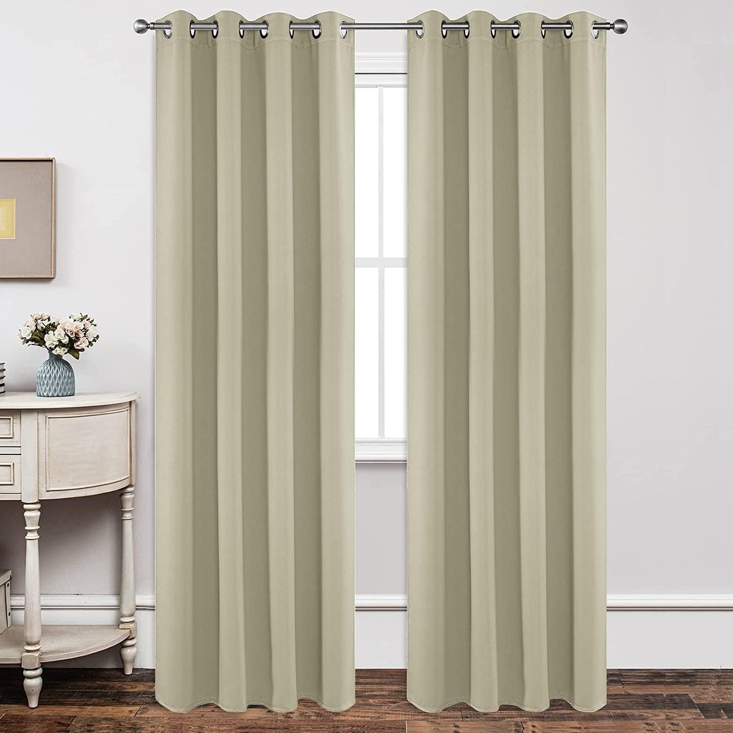 Joydeco Blackout Curtains 90 Inch Length 2 Panels Set, Thermal Insulated Long Curtains& Drapes 2 Burg, Room Darkening Grommet Drapes for Living Room Bedroom Window (W52 x L90 Inch, Light Beige)