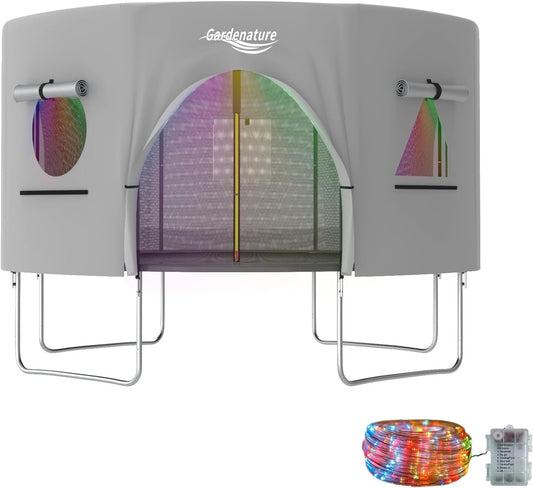 Gardenature 10FT/12FT/14FT Trampoline Tent(Tent Only), Fit Round Trampolines, Shade Cover with LED Light, Outdoor Trampolien Accessories, Anti-Tear, Beige