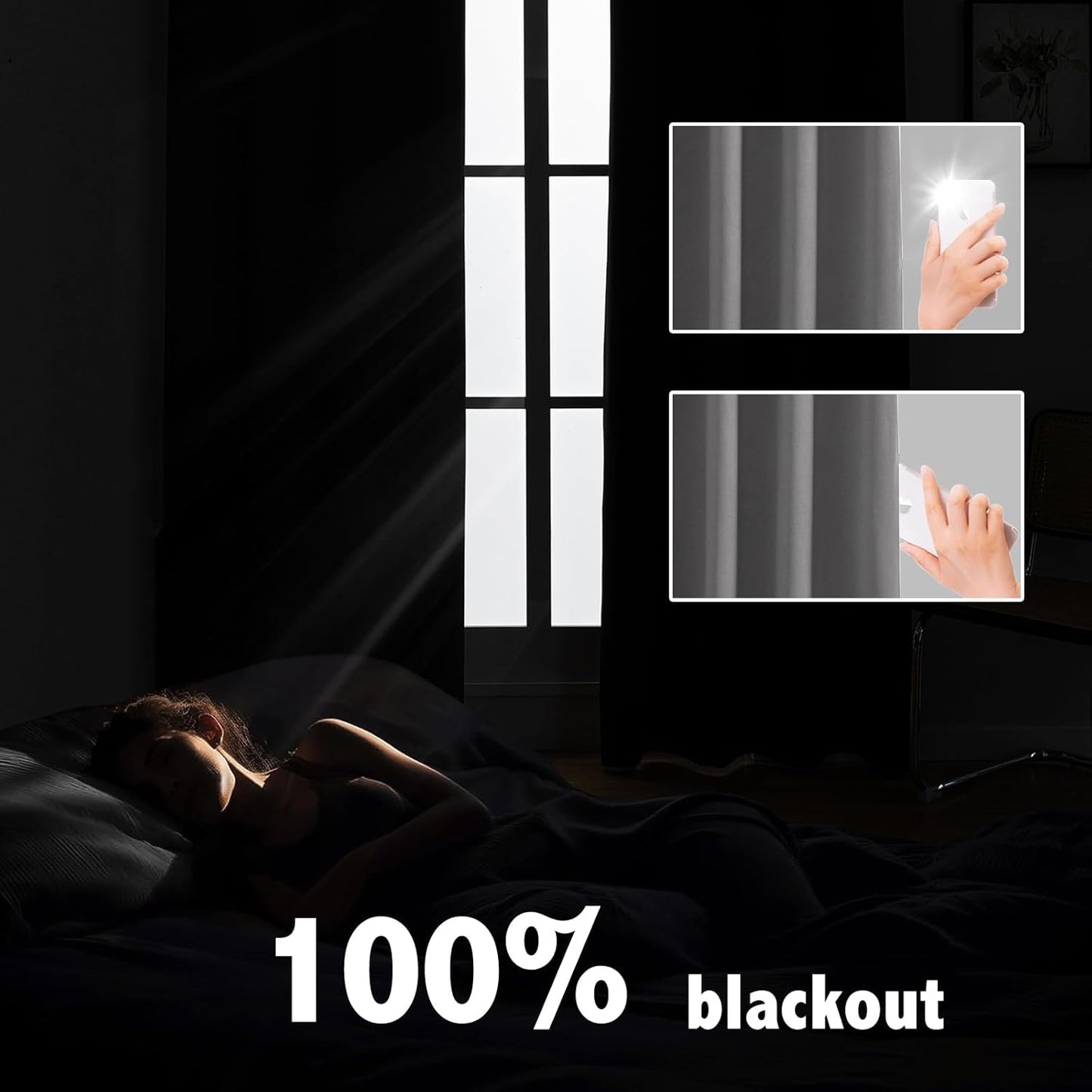 Anytime 100% Blackout Curtain Set, Thermal Insulated & Energy Efficiency Window Draperies for Guest Room, Full Shading Panels for Shift Worker and Light Sleepers（Grey, 2 Panels, 52W x 80L）