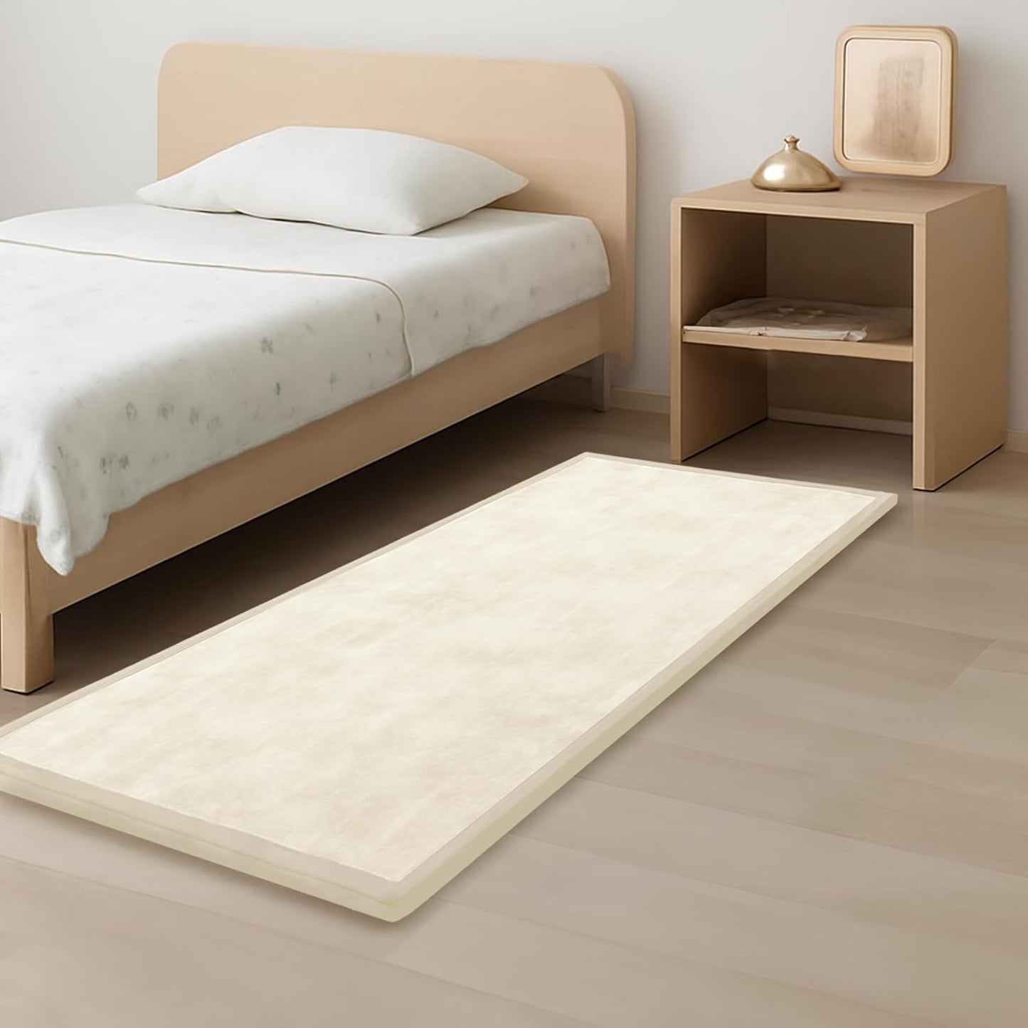 Baby Play Mat for Kids Room,Extra Thick Elasti-Foam Anti-Fall Cushion Mat for Babies,Toddlers,Infants,Water-Repellent&Non-Slip Bedroom Bedside Rugs(Ivory)