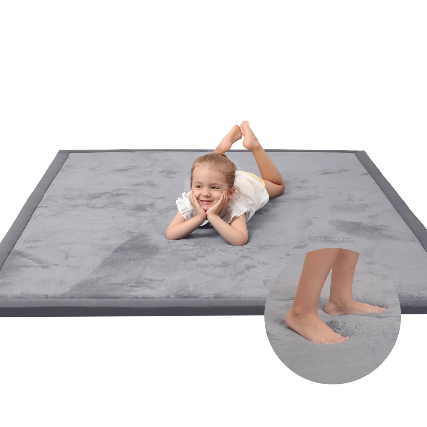 Baby Play Mat for Floor,1.3" Thick Elasti-Foam 74×50 Playpen Mat for Toddlers Infant kids,Water-Repellent Soft Coral Velvet for Tummy Time, Non-Slip Backing for Crawling,Tatami Style(Dark Grey)