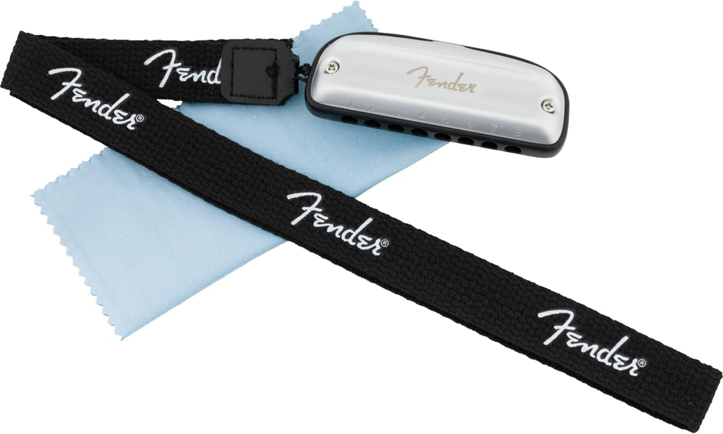 Fender Blues Junior Diatonic 8-Hole Harmonica - Key of G Bundle with Polishing Cloth and Austin Bazaar Instructional Manual