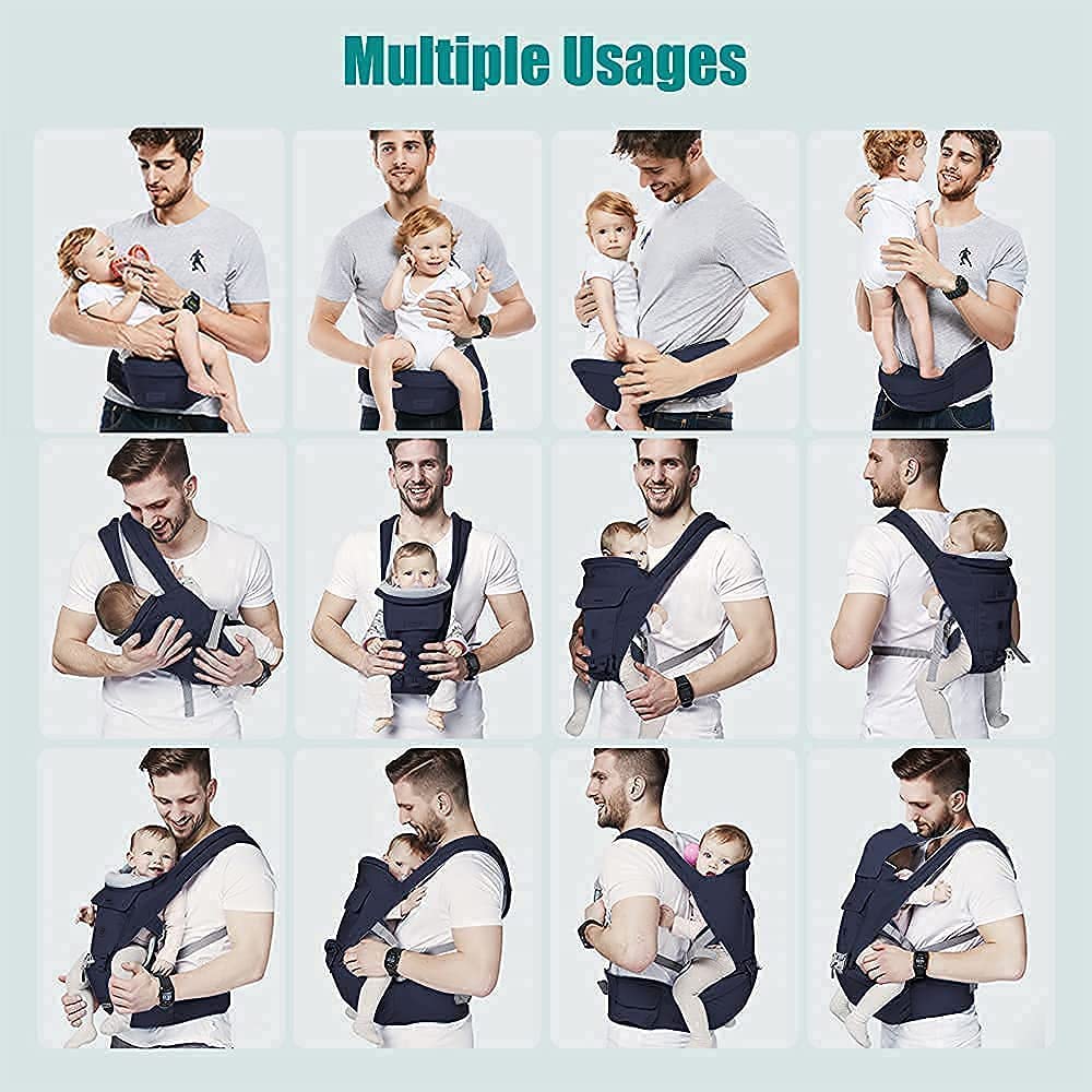 Baby Carrier, 3-in-1 Baby Carrier Newborn to Toddler with Hip Seat (Ergonomic M Position) for 0-36 Month/7-45lbs, Adjustable Size for Enhanced Lumbar Support,Perfect for On-The-go, Dark Blue