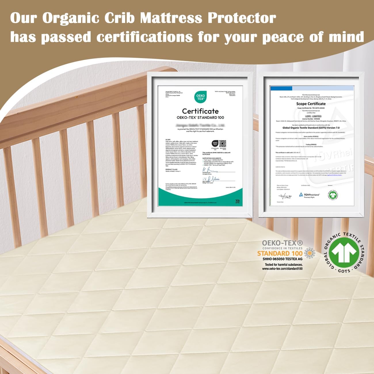 Lofe Organic Cotton Crib Mattress Protector - Top&Side Waterproof, 100% Waterproof Crib Mattress Protector, Breathable Baby Crib Mattress Cover, Toddler Crib Mattress Fitted 52x28x9 in