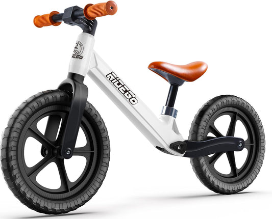 Ridego 12 or 14 Inch Balance Bike for Kids 2-6 Year Old,Lightweight Kids Bike with Adjustable Seat, Push Bicycle with Air Rubber Tires，Ride-on Toys Birthday Gift