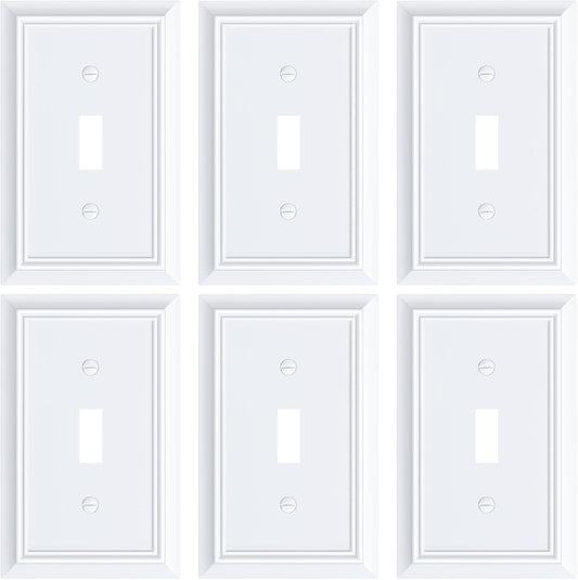 6-Pack Single Toggle Light Switch Cover Plate, Durable Natural Bamboo Fiber Decorative Switch Plate Covers, Pure White 1 Gang Wall Plate, Corrosion Resistant