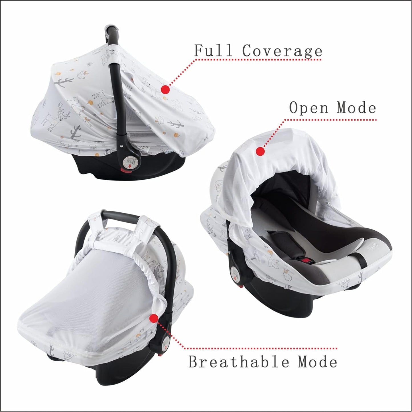 Baby Car Seat Cover, Soft Sun Shade Cover, Breathable Comfortable Privacy Carseat Canopy Protect for Newborn Infant Boys Girls (Animals)