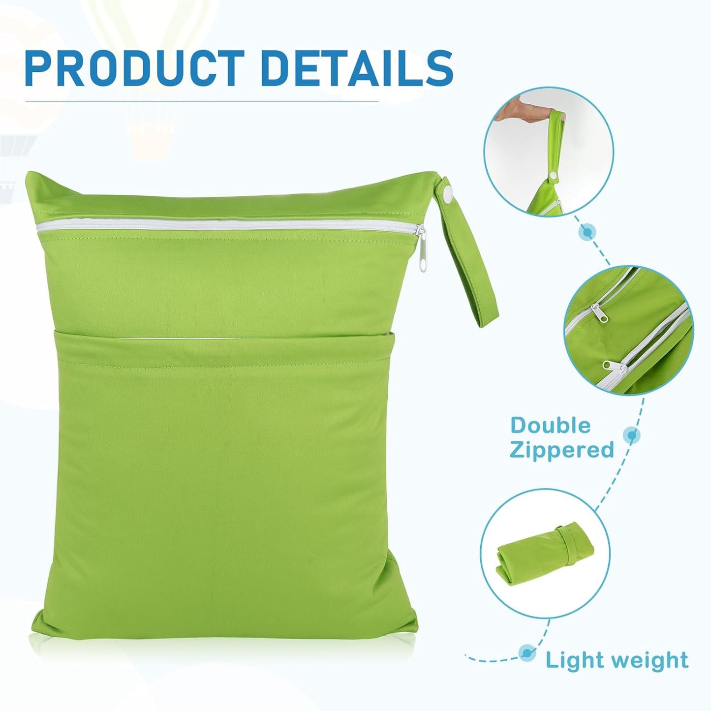 Angel Love Baby Cloth Diaper Wet/Dry Bags, 2 Pack With Two Zippered Pockets, Waterproof Washable Reusable for Travel, Beach, Pool, Gym, Swimsuits or Wet Clothes, L0109