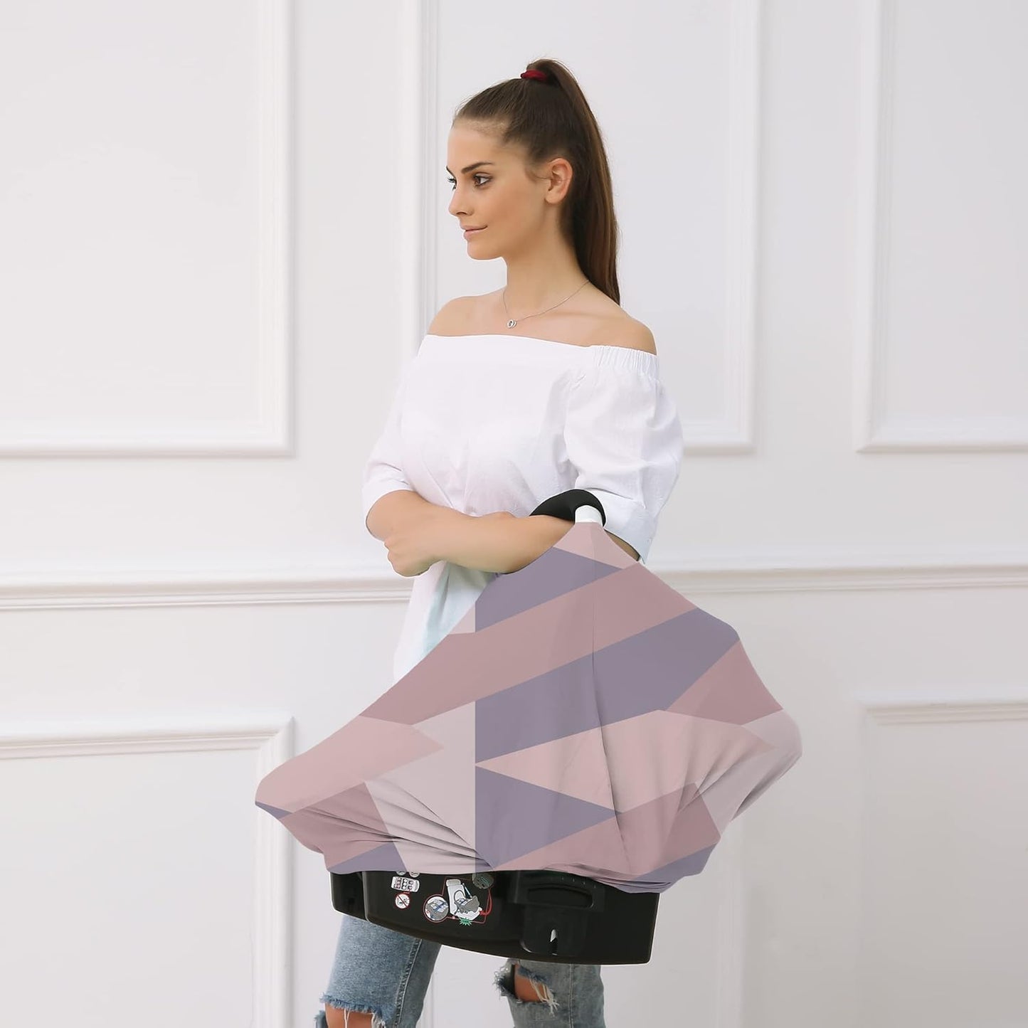 Carseat Cover Boy and Girls - Multi-use Nursing Car Seat Canopy Cover for Breastfeeding, Infant Stroller Cover, High Chair Cover (Baby Pink)