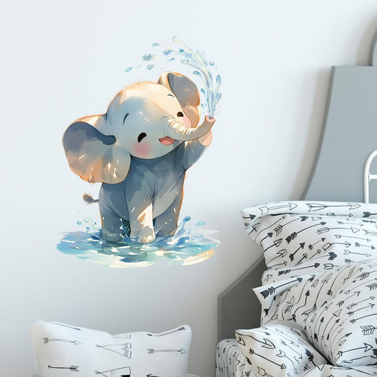 Cartoon Baby Elephant Wall Decals Removable Animal Vinyl Stickers for Nursery Bathroom and Kids Playroom Water Play Decor Peel and Stick Wall Art