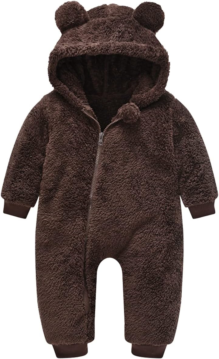 Baby Fleece Jumpsuits Infant Bear Ear Snowsuit Newborn Hooded Romper Warm Coat