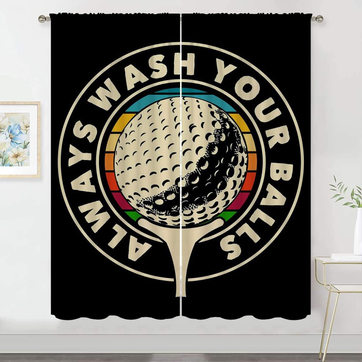 Golf Blackout Curtains for Boy Girl Room Darkening Decor,Sport Theme and White Motto Dark Background Bedroom Living Room Home Rod Pocket Thermal Insulated Window Curtain/Drapes Panel,72x63 Inch…