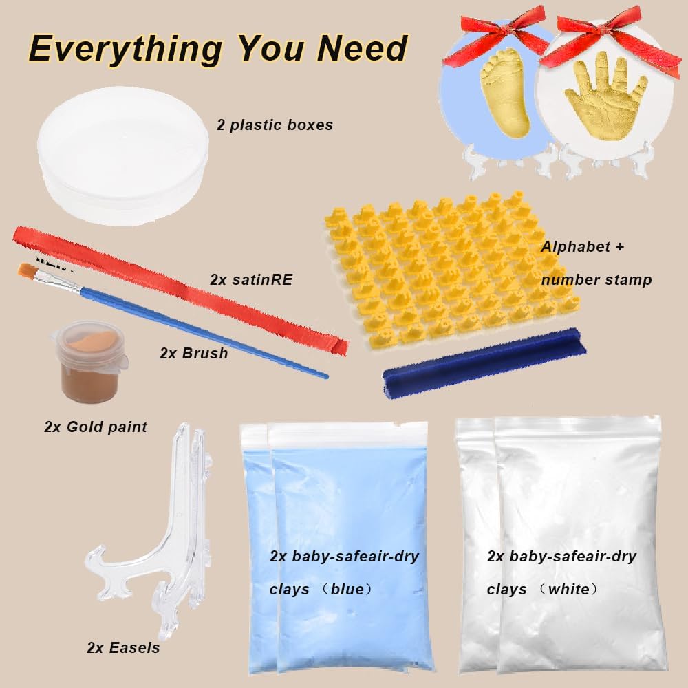 Elfzone Inkless Hand and Footprint Kit - Baby Handprint Stamp or Footprint Keepsake Kit, Easy No-Bake DIY Clay Impression, Paw Print kit for Dogs and Cats