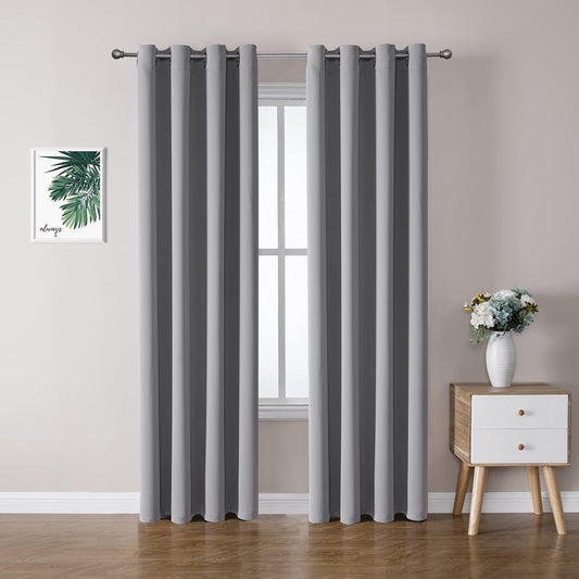 ChrisDowa Grommet Blackout Curtains for Bedroom and Living Room - 2 Panels Set Thermal Insulated Room Darkening Curtains (Light Grey, 52W x 72L)