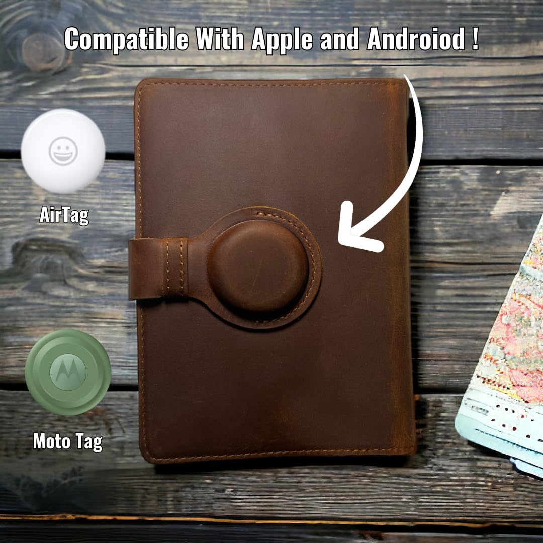 Genuine Leather AirTag and Moto Tag Passport Holder and Wallet for Men and Women RFID Blocking for Secure Traveling and Documentation Organizer(Coffee)