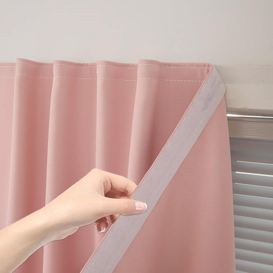 Self Adhesive Blackout Curtains- Stick on Curtains Shades Window Blinds Curtains No Rod Needed Easy to Hang Curtain, Use for Bedroom, Living Room,Roman Shades, 47" W X 59" L, Pink, 1 Panel