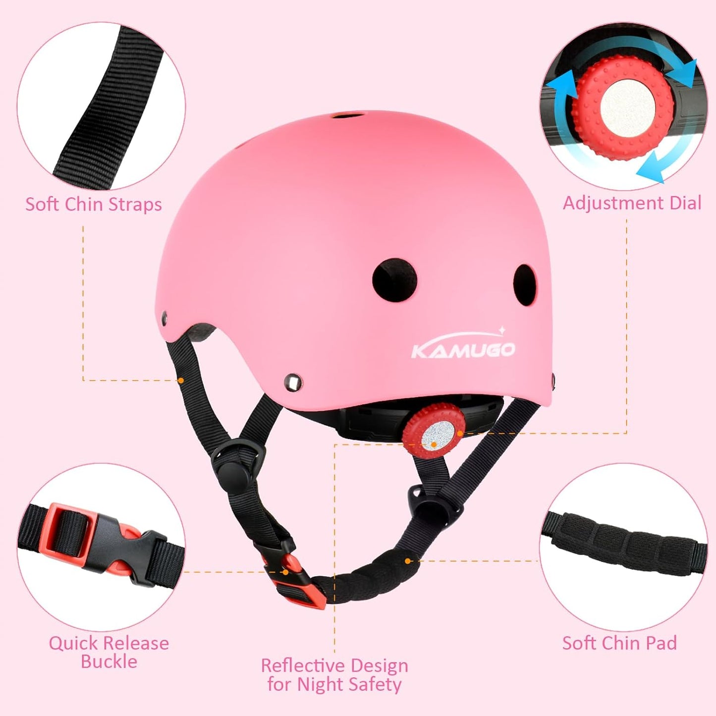 KAMUGO Kids Adjustable Helmet, with Sports Protective Gear Set Knee Elbow Wrist Pads for Toddler Age 2-8 Boys Girls, Bike Skateboard Hoverboard Scooter Rollerblading Helmet Set