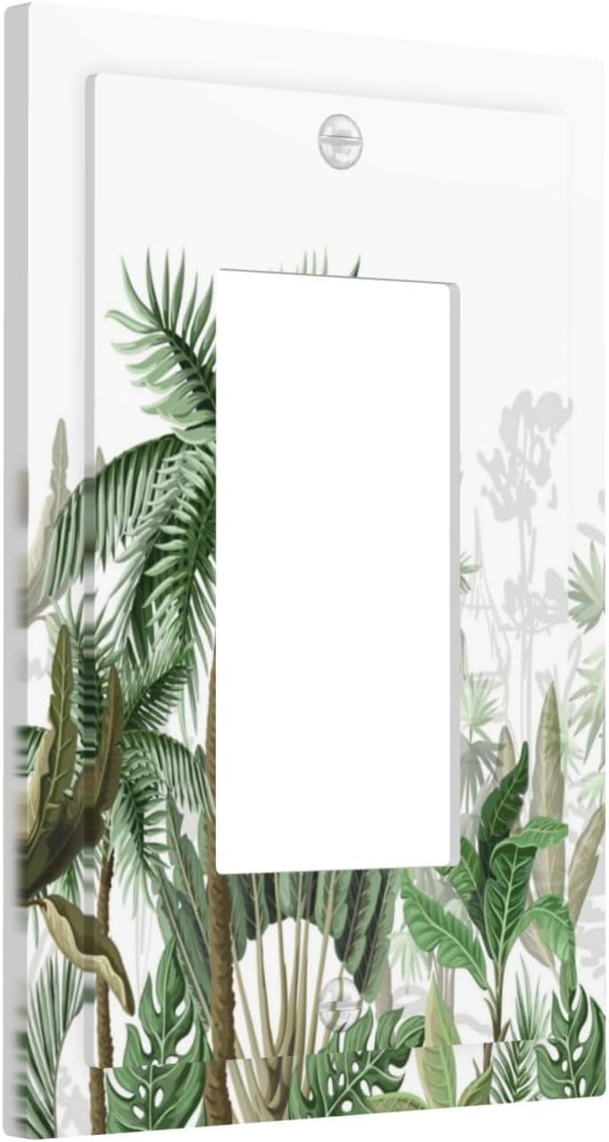 Palm Tree Banana Leaf Green Rainforest Natural Landscape Decorative Outlet Covers 1 Gang Single Rocker Light Switch Cover Plate Wall Plates GFCI Faceplate for Bed Room Living Room Decor