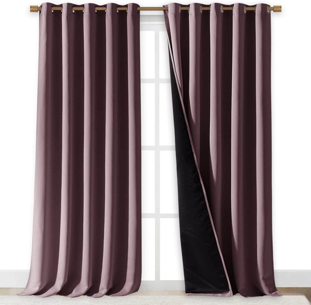 NICETOWN Dry Rose 100% Blackout Curtains for Windows, Super Heavy-Duty Black Lined Total Darkness Drapes for Bedroom, Privacy Assured Window Treatment for Patio (Pack of 2, 70 inches W x 108 inches L)
