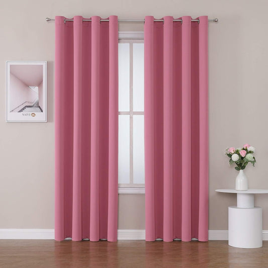 ChrisDowa Room Darkening Curtains 120 Inches Long 2 Panels Set for Living Room, Grommet Thermal Insulated Blackout Curtains for Bedroom (Pink, 52 x 120 Inch)