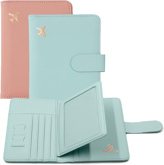 Melsbrinna Passport Holder,Passport Holder Card Slots,Cute Passport cover for Women/Men,Waterproof Rfid Blocking Travel Wallet (Pink Aqua green)