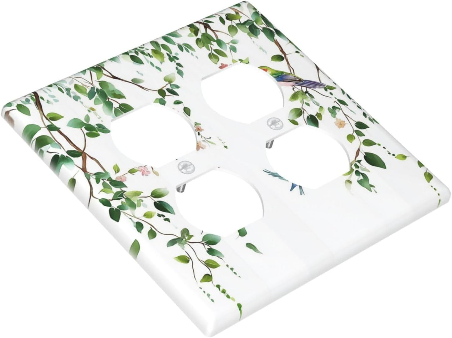 Outlet Covers Green Leaves Bird Eucalyptus Sage Plant 2 Gang Double Duplex Decorative Light Switch Covers Electrical Wallplates Socket Faceplate For Bed Room Living Room Decor