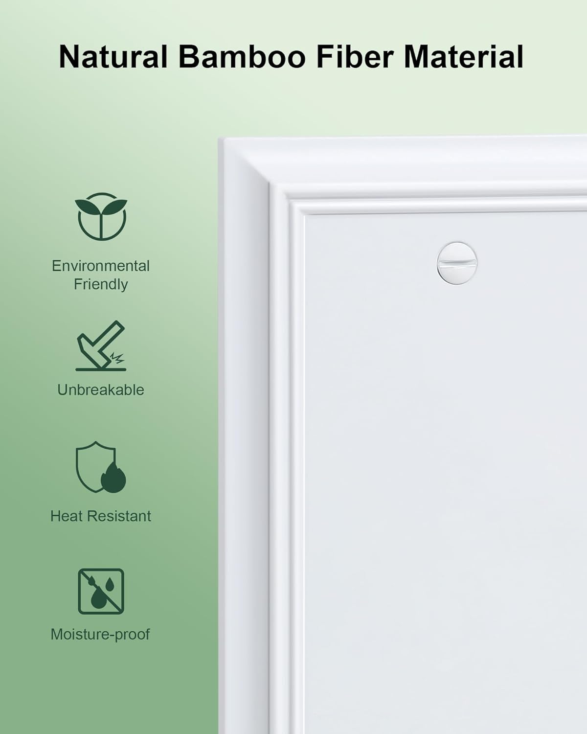 2-Pack Single Blank Wall Plate, Durable Natural Bamboo Fiber Wall Plate Cover,Pure White 1 Gang Wall Plate for Unused Outlets/Switches, Corrosion Resistant