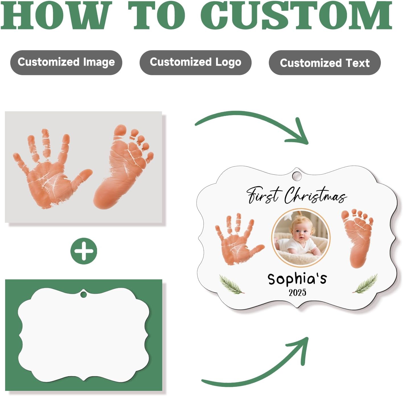 Baby Hand and Footprint Ornament - Baby Frist Christmas Ornament 2025 with Custom Photo, Name, Date - Personalized Baby Gifts, Newborn Keepsake, New Mom Gifts