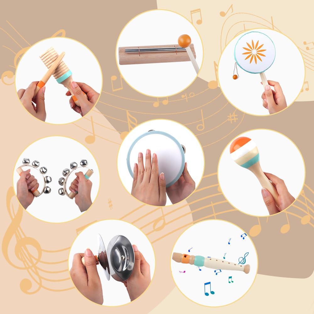 Toddlers Musical Instruments-Baby Montessori Wooden Musical Toys for Toddlers 1-3 Year Old,Kids Percussion Instruments Toy for 1 Year Boy&Girls,Christmas Birthday Gift for 1-3-5+ Year Old