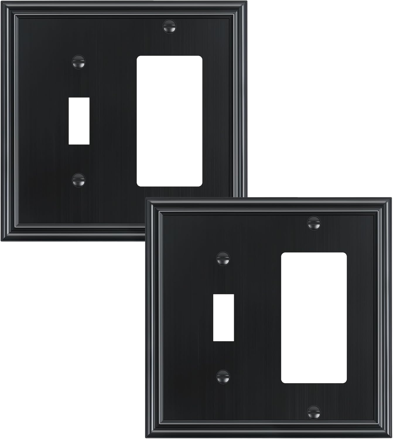 2-Pack Combo Toggle/Decorator Light Switch Cover Plate, Black Decorative Electrical Outlet Covers, Durable Solid Zinc Alloy Wall Switch Plates and Outlet Covers