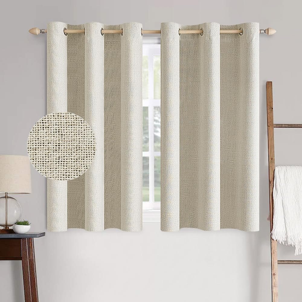 MIULEE 100% Blackout Linen Textured Curtains for Bedroom Solid Thermal Insulated Cream Grommet Room Darkening Curtains & Drapes Luxury Decor for Living Room Nursery 42 x 63 Inch (2 Panels)
