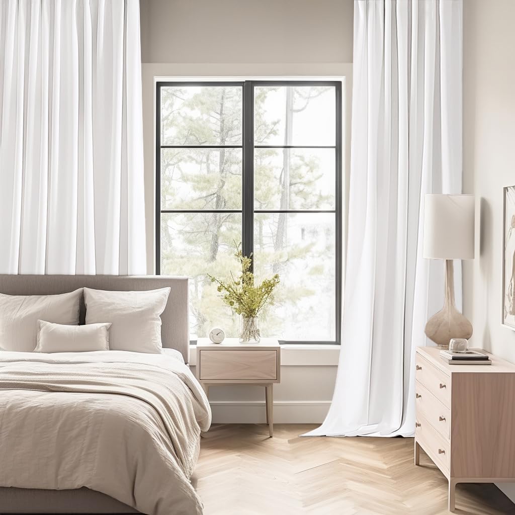 MIULEE Pure White Back Tab Blackout Curtains 108 Inch Long 2 Panels Set for Bedroom, Rod Pocket/Pinch Pleat Extra Long Thermal Insulated Living Room Darkening Pleated Light Blocking Drapes