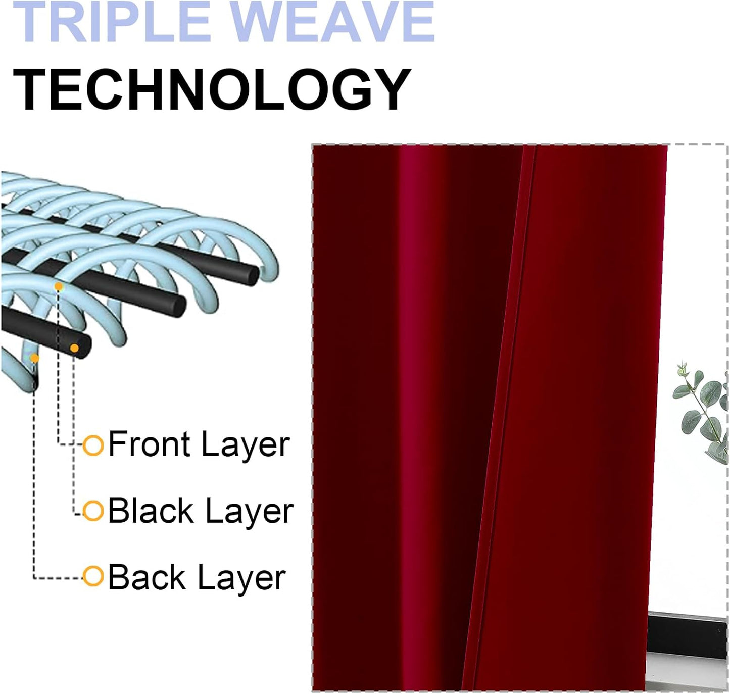 Simplebrand Ava Red Short Blackout Curtains for Bedroom 45 Inches Long 2 Panels Set, Solid Thermal Insulated, Energy Saving Window Treatment Curtains Blackout Drapes, W40 x L45 Inch, Red