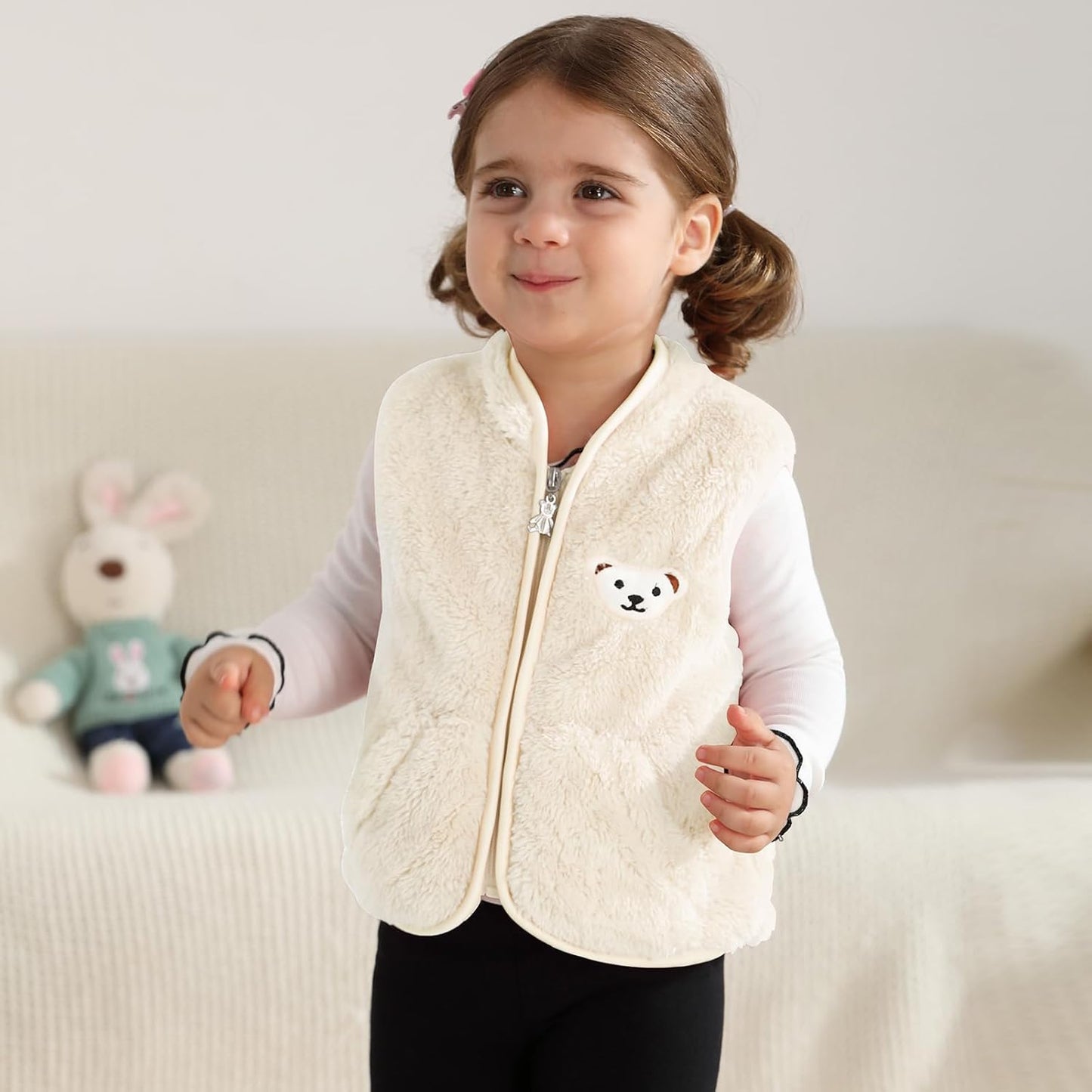 Baby Boys Girls Fleece Vest Zip Up Cute Bear Jackets Fuzzy Fall Winter Warm Clothes Newborn Outwear for Toddler Infant