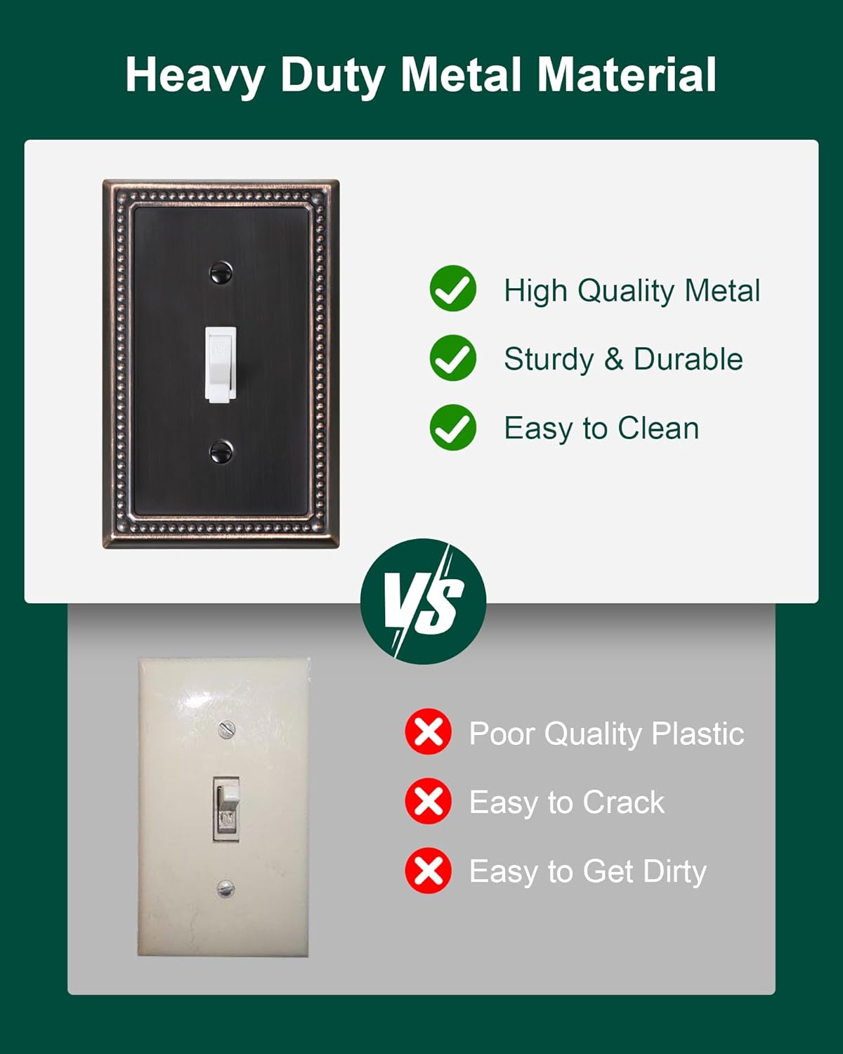 4-Pack Single Toggle Light Switch Cover Plate, Pearls Decorative Switch Plate Covers, Aged Bronze 1 Gang Metal Wall Plate, Corrosion Resistant